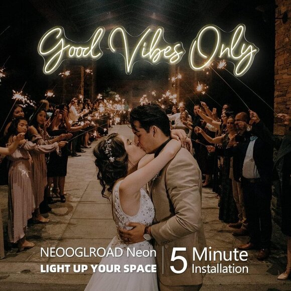 Neon Sign White Large Good Vibes for Wall Decor, Room, Party, Bar 56×13 inch - Picture 2 of 8